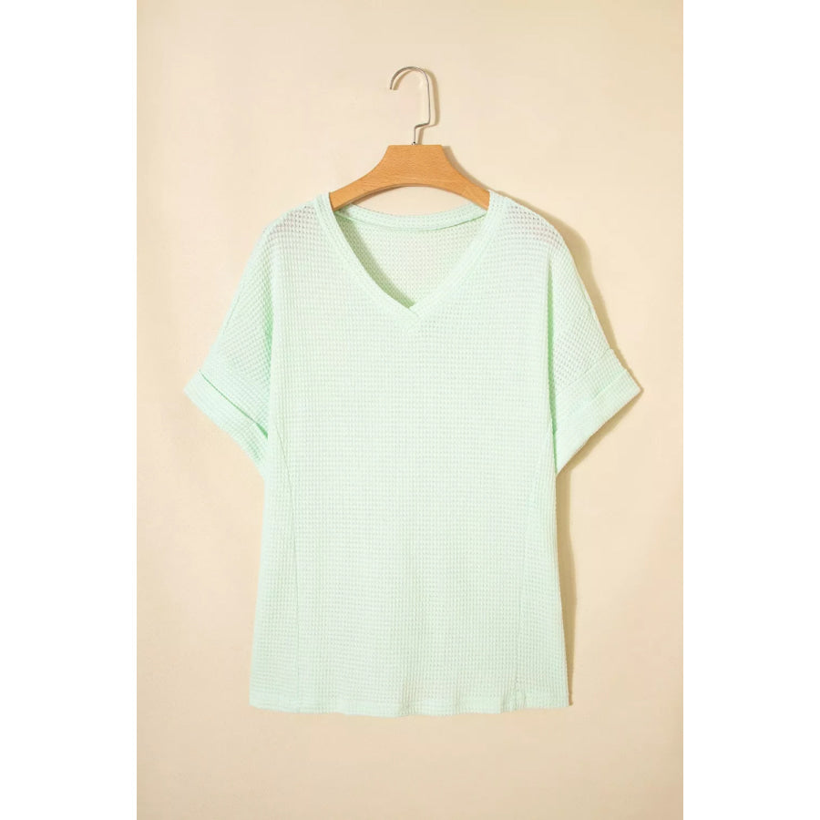 V Neck Short Sleeve Plus Size Waffle Knit Top Apparel and Accessories