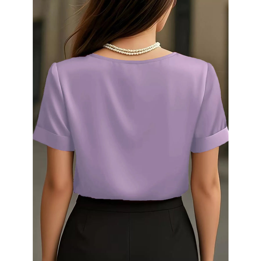 V-Neck Short Sleeve Satin Blouse Apparel and Accessories