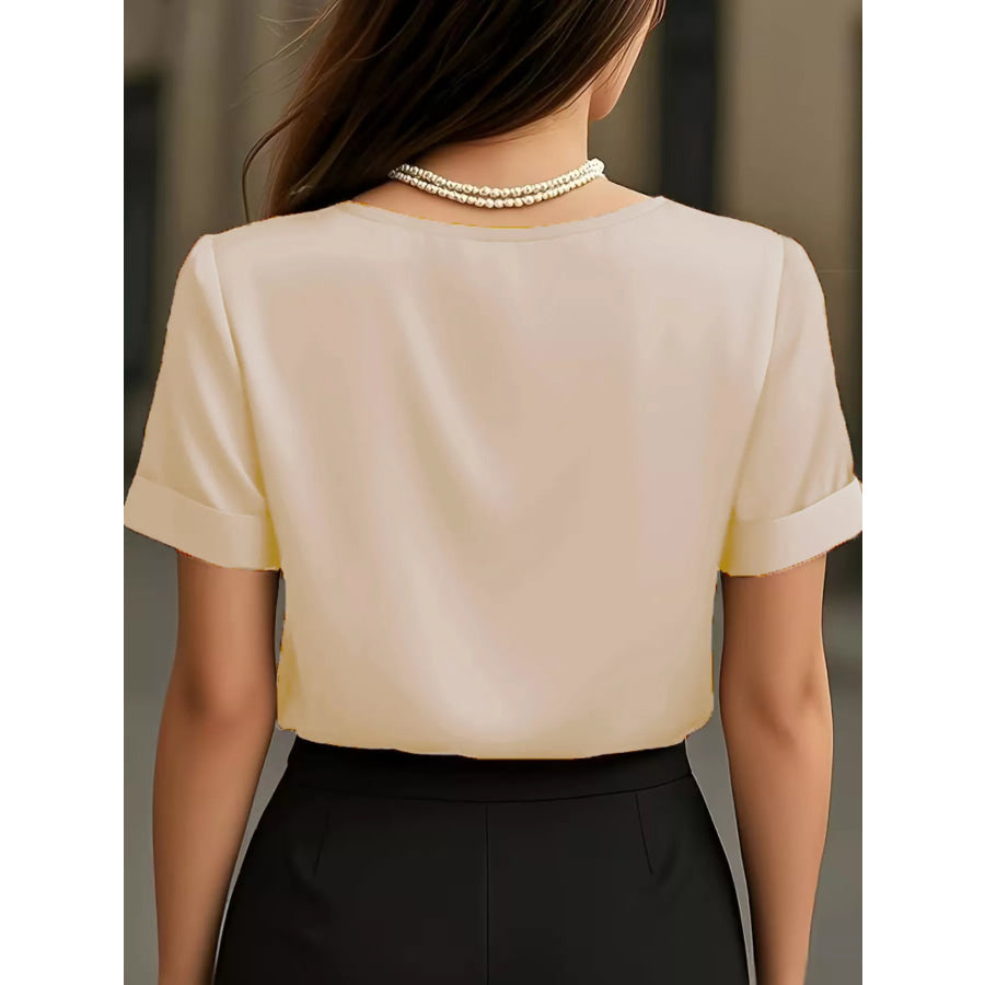 V-Neck Short Sleeve Satin Blouse Apparel and Accessories