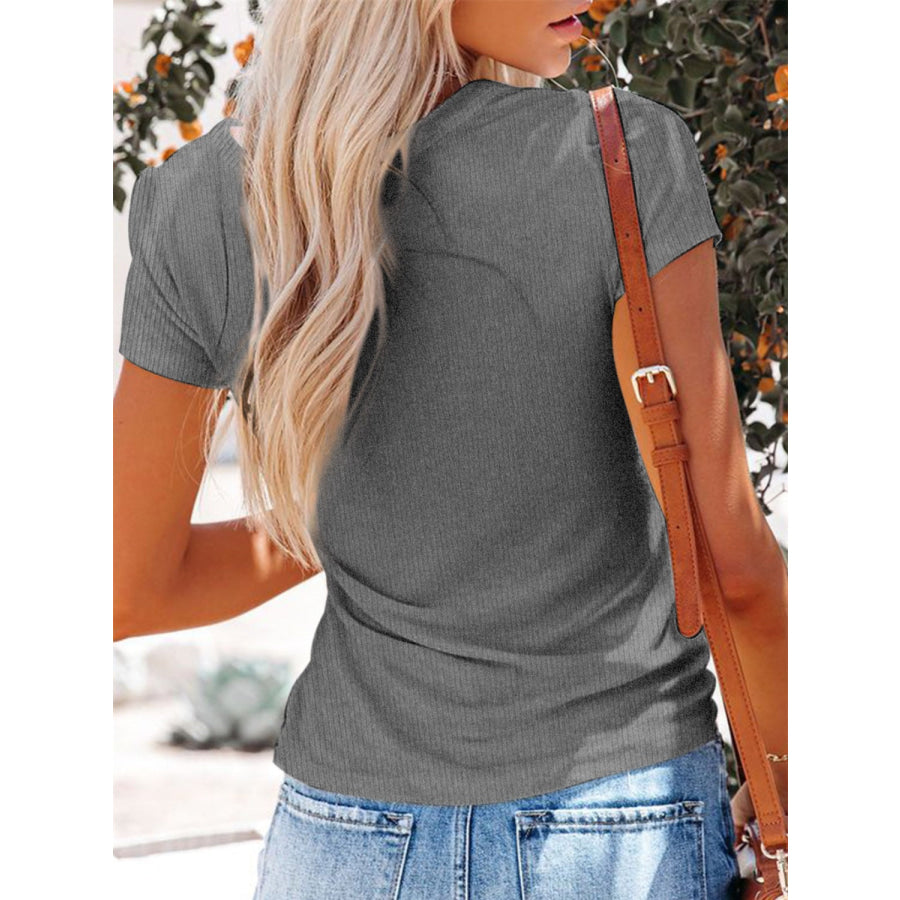 V-Neck Short Sleeve T-Shirt Dark Gray / S Apparel and Accessories