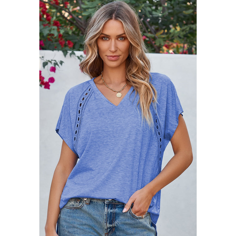 V-Neck Short Sleeve T-Shirt Dusty Blue / S Apparel and Accessories