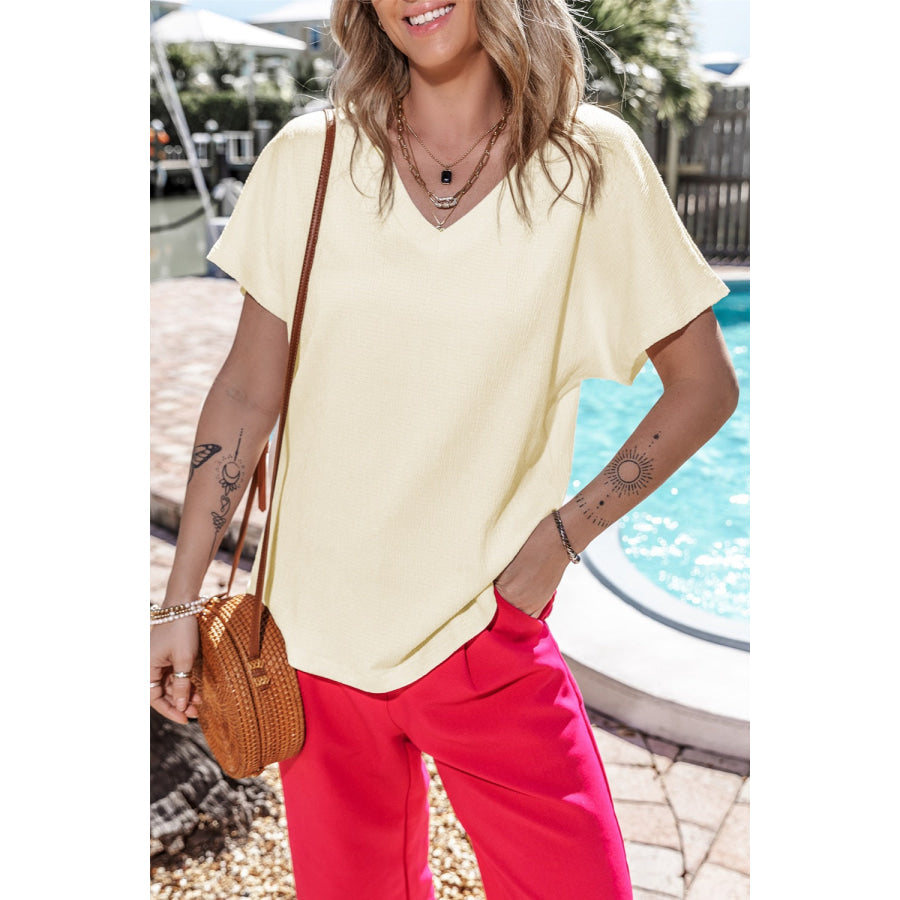 V - Neck Short Sleeve T - Shirt Pastel Yellow / S Apparel and Accessories