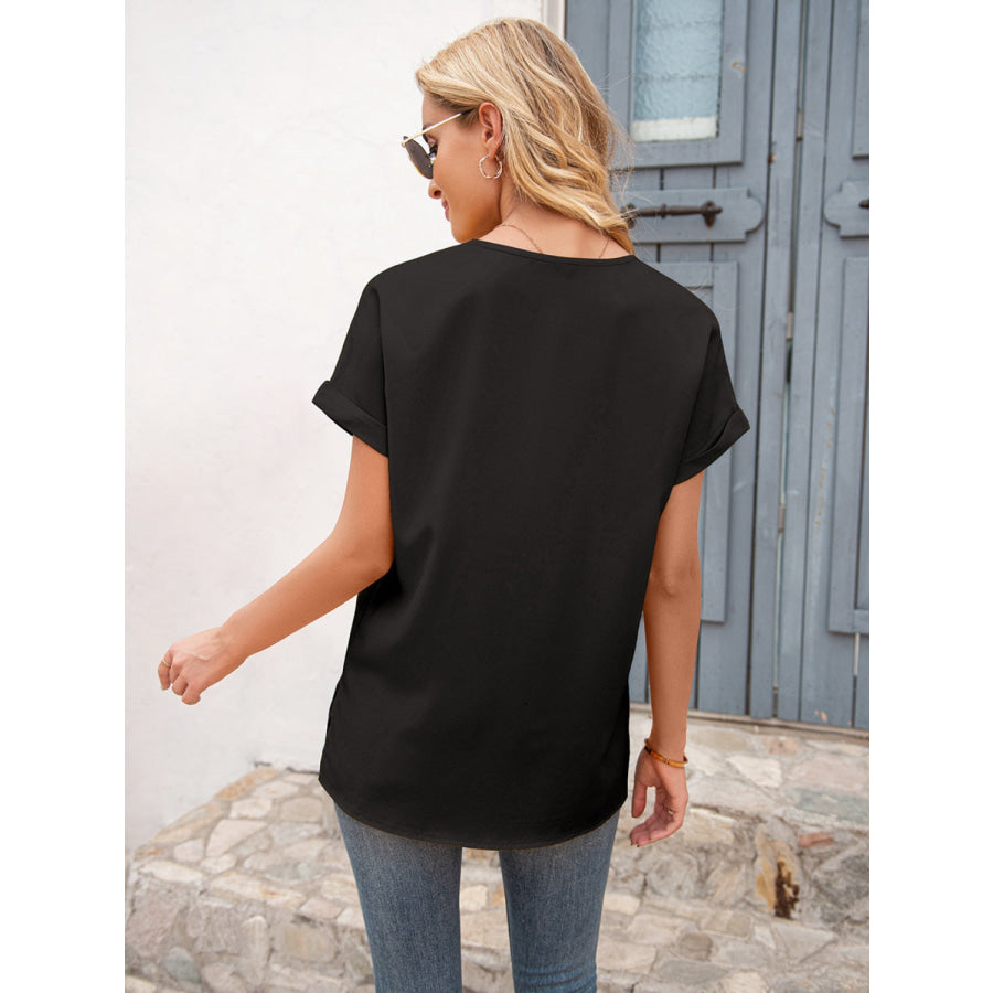 V-Neck Short Sleeve T-Shirt Black / S Apparel and Accessories