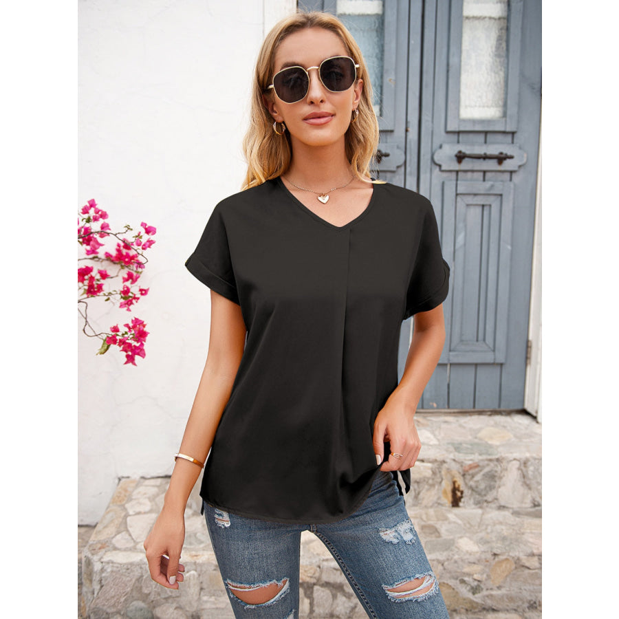 V-Neck Short Sleeve T-Shirt Black / S Apparel and Accessories