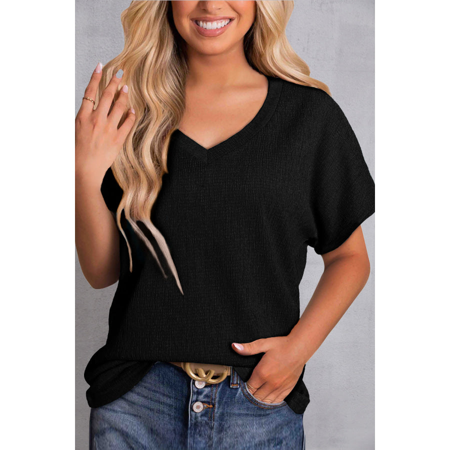 V - Neck Short Sleeve T - Shirt Black / S Apparel and Accessories