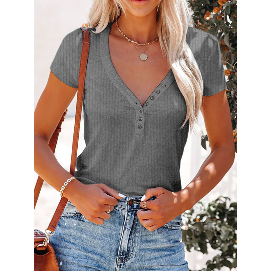 V-Neck Short Sleeve T-Shirt Dark Gray / S Apparel and Accessories