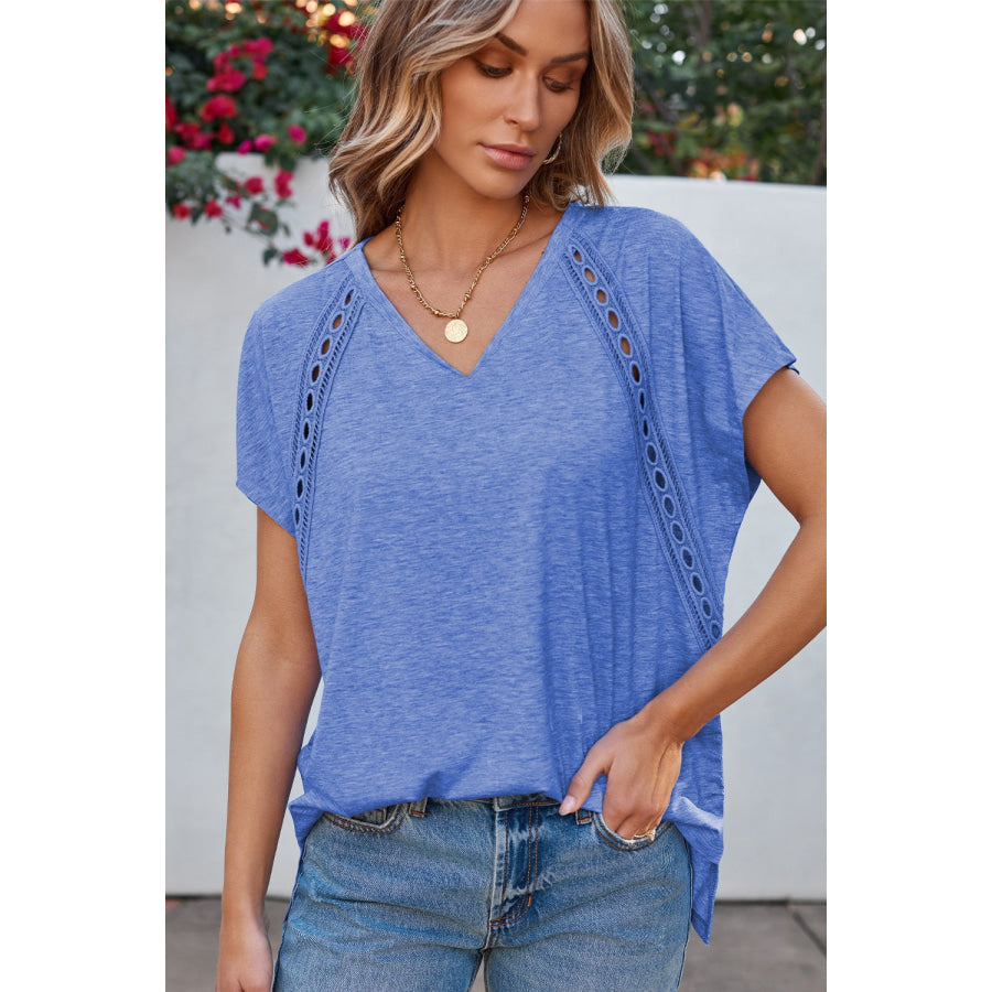 V-Neck Short Sleeve T-Shirt Dusty Blue / S Apparel and Accessories