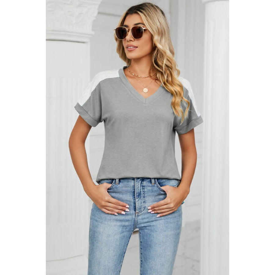 V-Neck Short Sleeve T-Shirt Heather Gray / S Apparel and Accessories