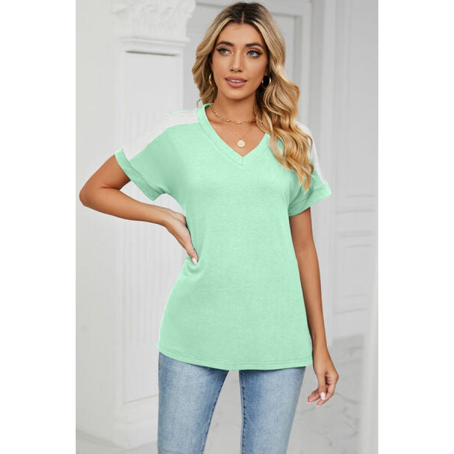 V-Neck Short Sleeve T-Shirt Mint Green / S Apparel and Accessories