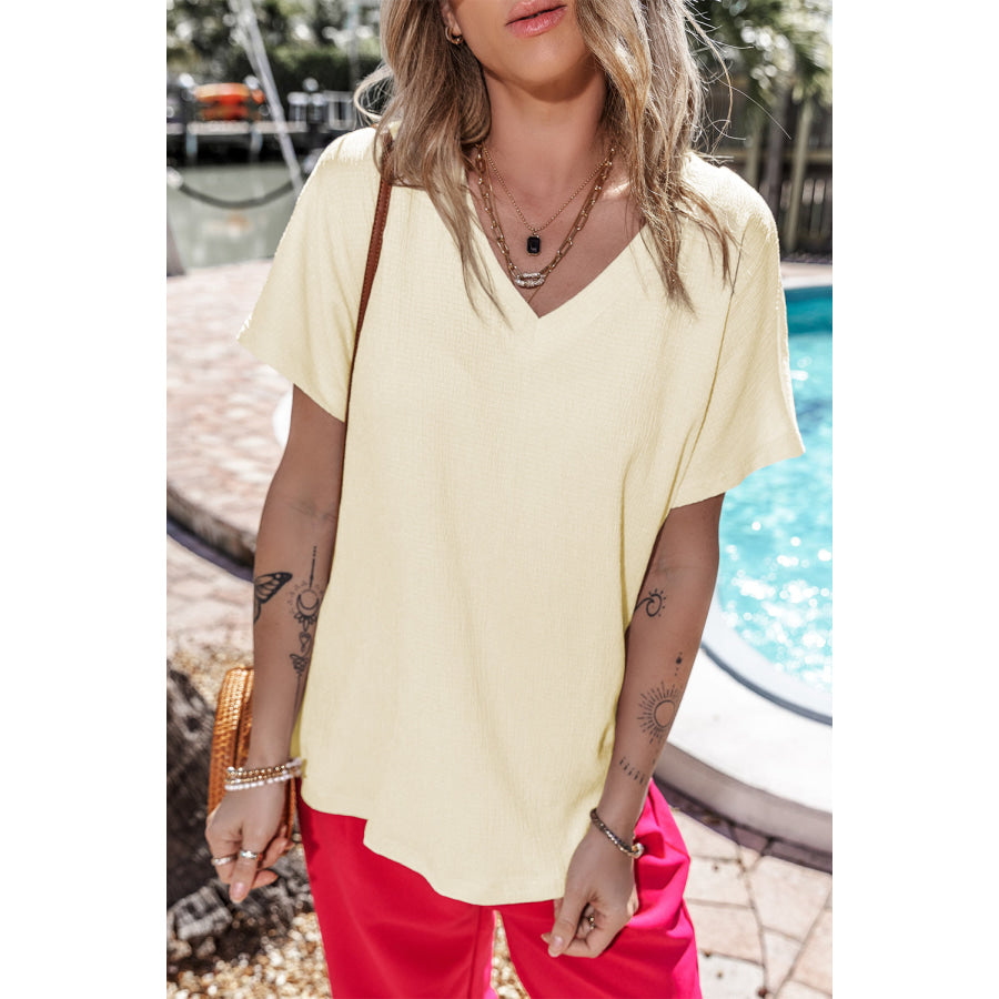 V - Neck Short Sleeve T - Shirt Pastel Yellow / S Apparel and Accessories