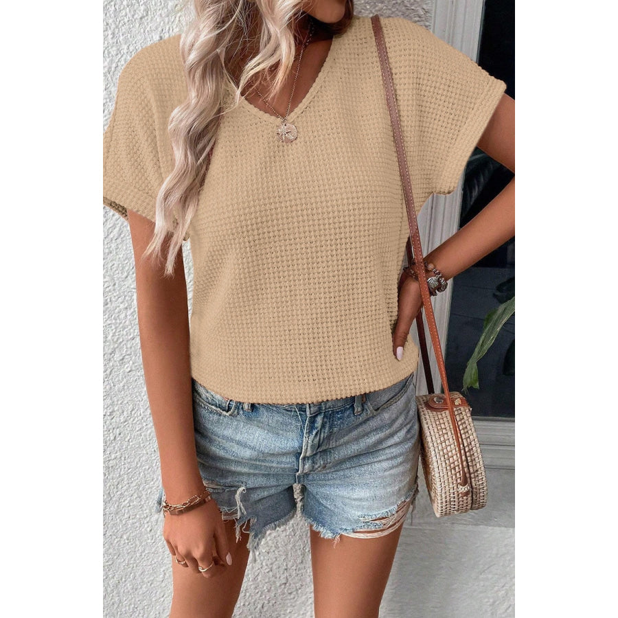 V-Neck Short Sleeve T-Shirt Tan / S Apparel and Accessories