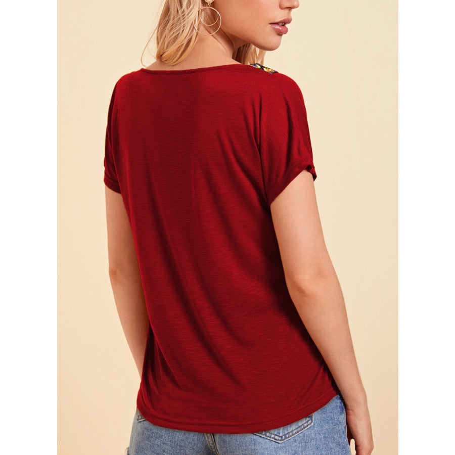 V - Neck Short Sleeve T - Shirt Deep Red / S