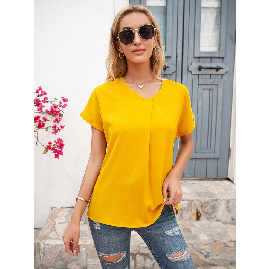 V-Neck Short Sleeve T-Shirt True Yellow / S Apparel and Accessories