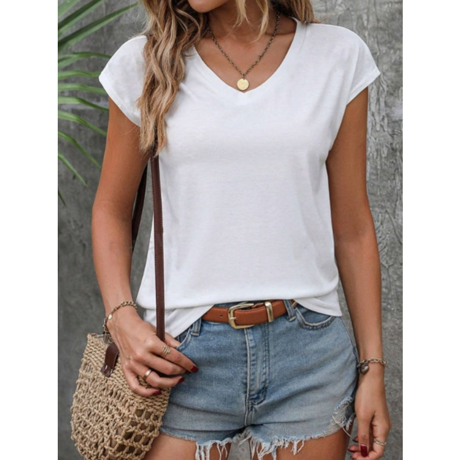 V-Neck Short Sleeve T-Shirt White / S Apparel and Accessories