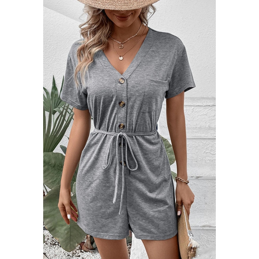 V-Neck Short Sleeve Tied Romper