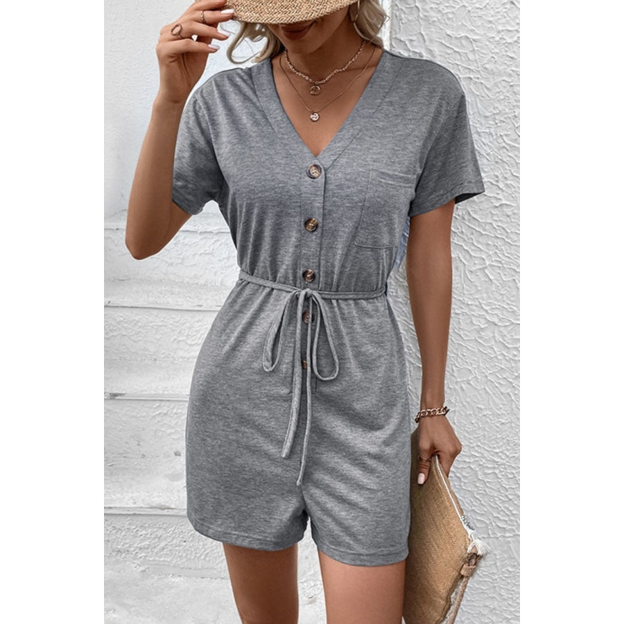 V-Neck Short Sleeve Tied Romper