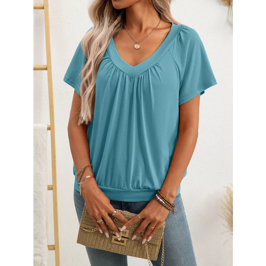 V-Neck Short SleeveT-Shirt Lake Green / S Apparel and Accessories