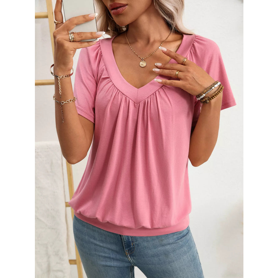 V-Neck Short SleeveT-Shirt Pink / S Apparel and Accessories