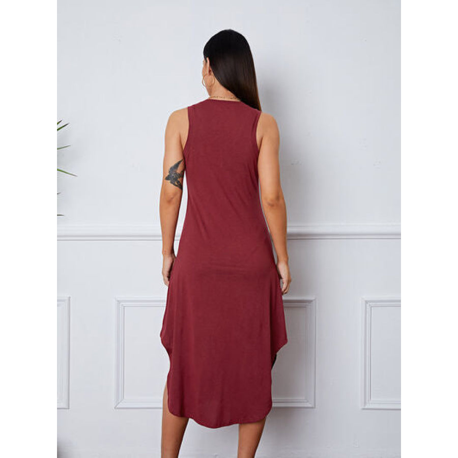 V - Neck Sleeveless Curved Hem Dress Clothing