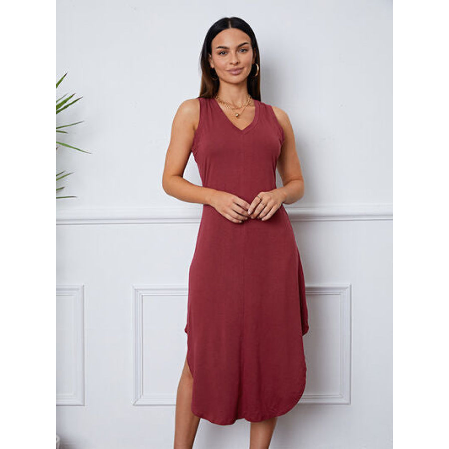 V - Neck Sleeveless Curved Hem Dress Clothing