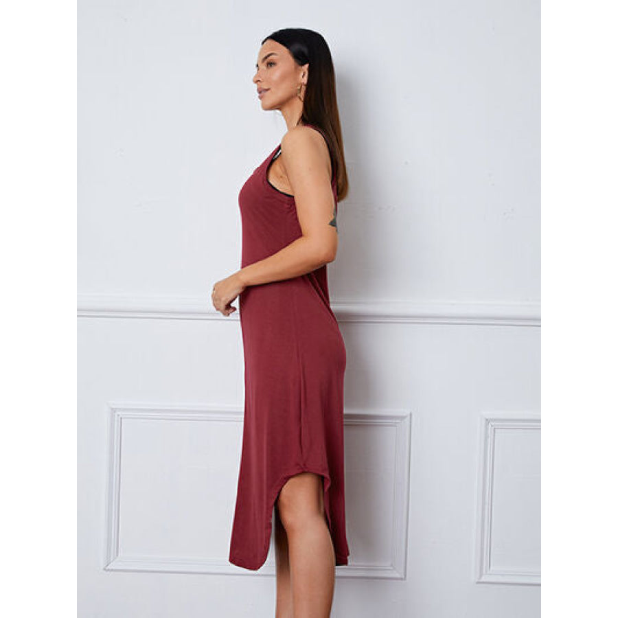 V - Neck Sleeveless Curved Hem Dress Clothing