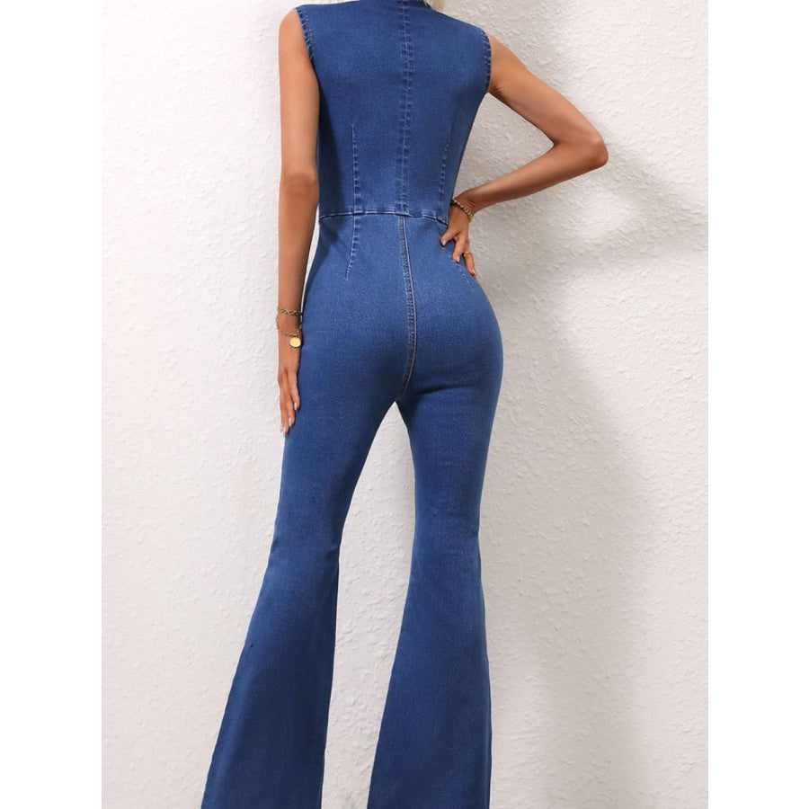 V-Neck Sleeveless Denim Jumpsuit Apparel and Accessories