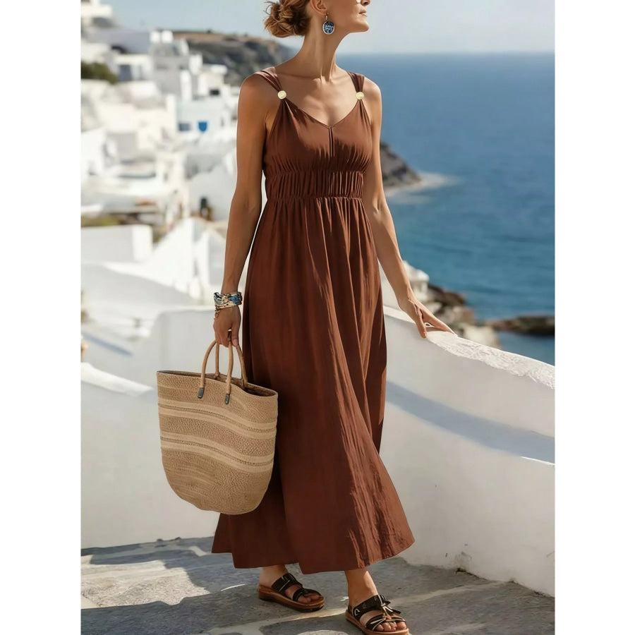 V-Neck Sleeveless Maxi Dress Brown / S Apparel and Accessories