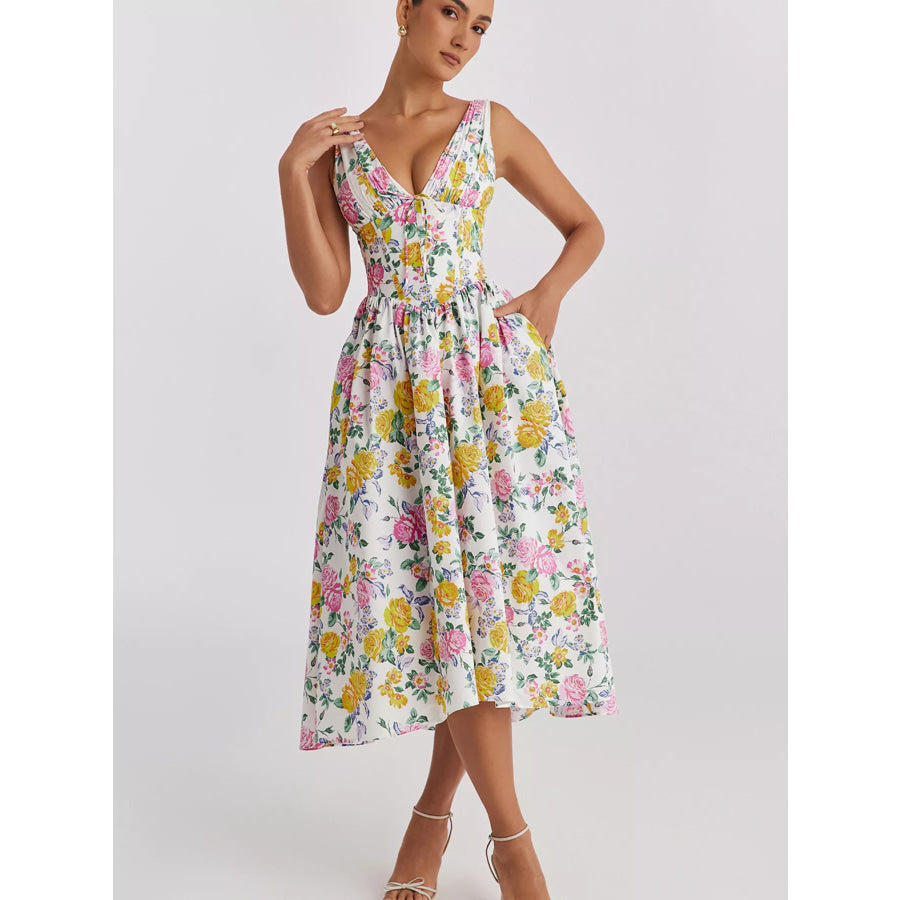 V-Neck Sleeveless Midi Dress Apparel and Accessories