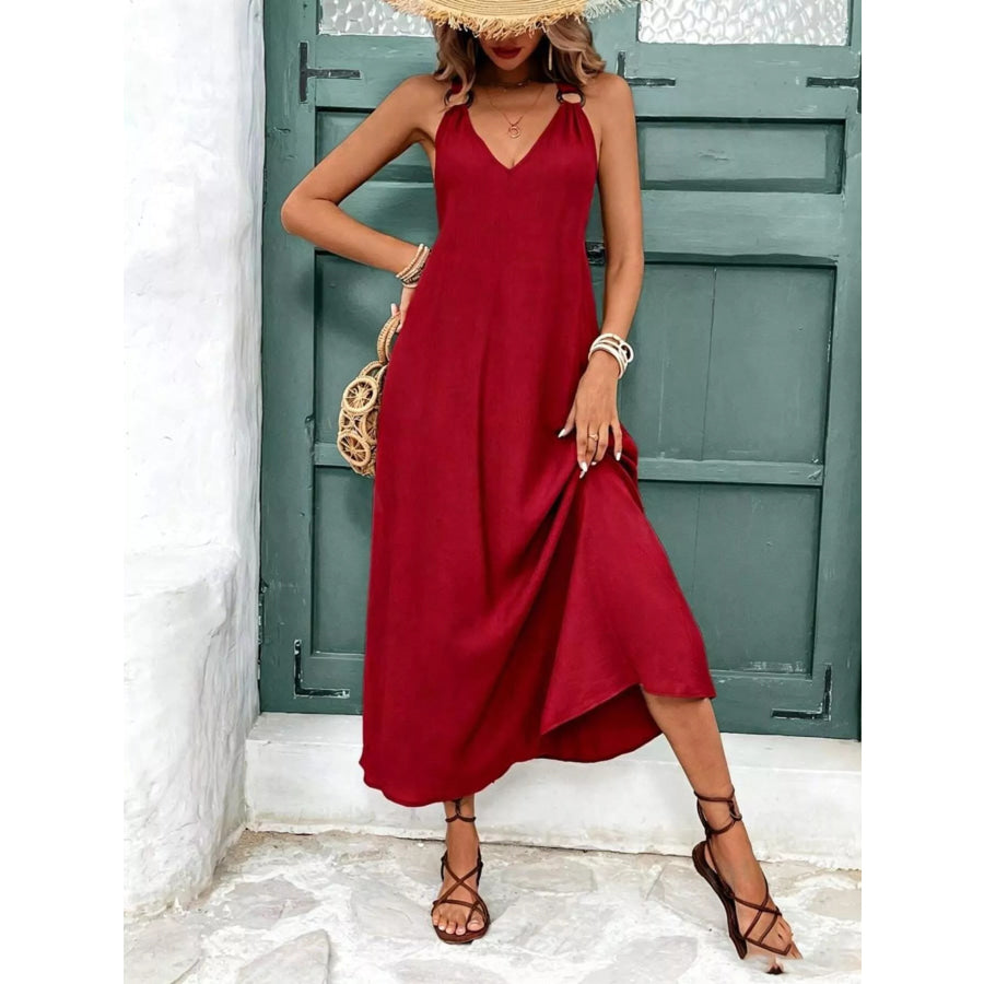 V-Neck Sleeveless Midi Dress Apparel and Accessories