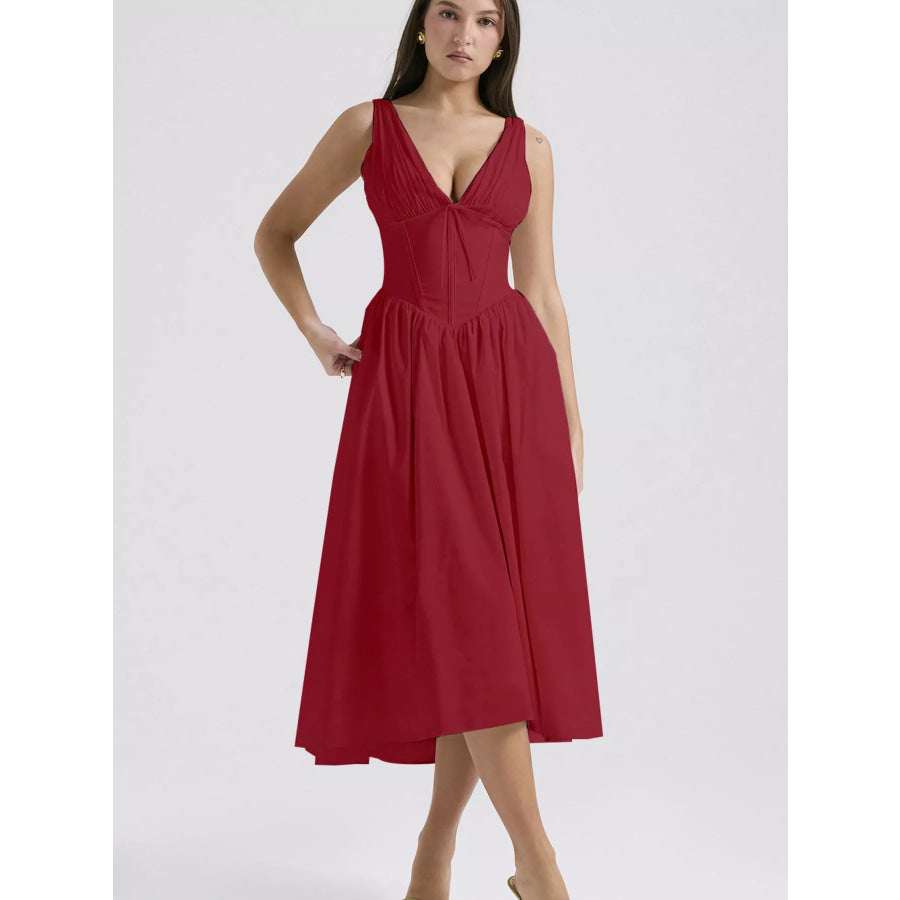 V-Neck Sleeveless Midi Dress Apparel and Accessories