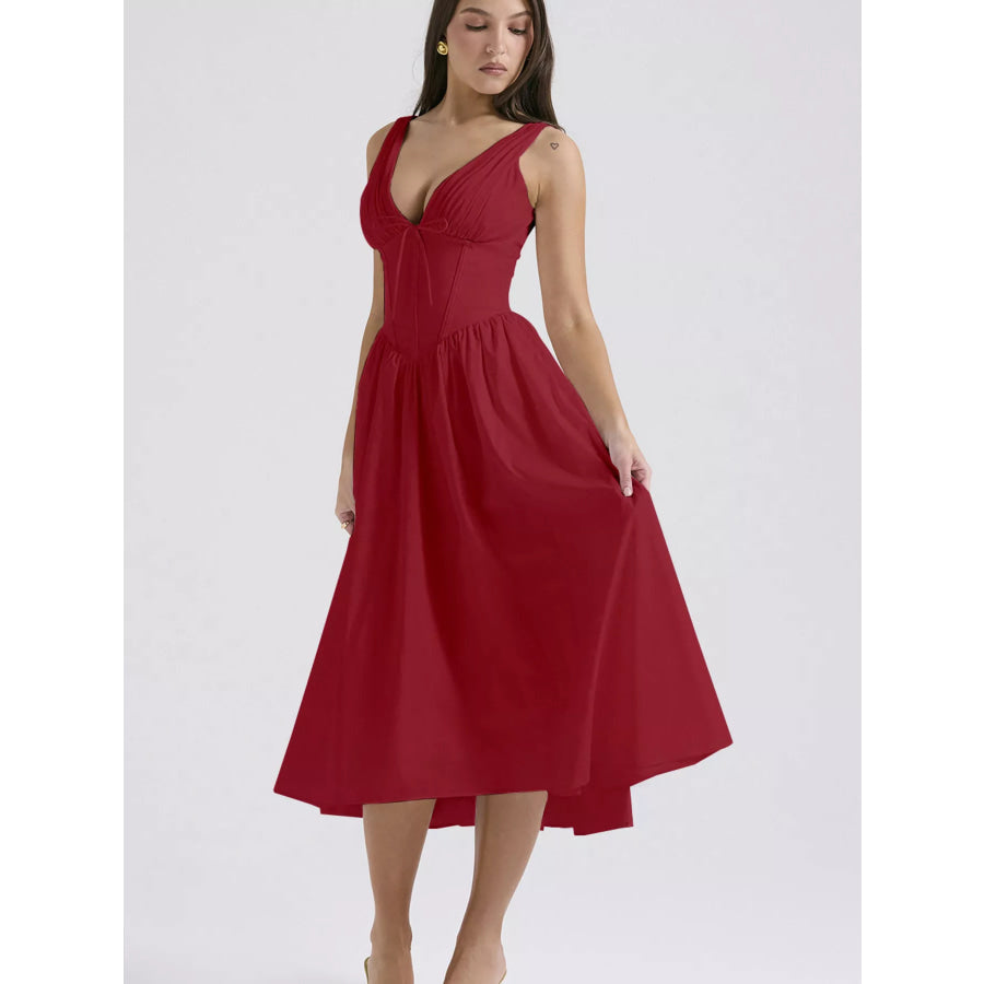 V-Neck Sleeveless Midi Dress Apparel and Accessories