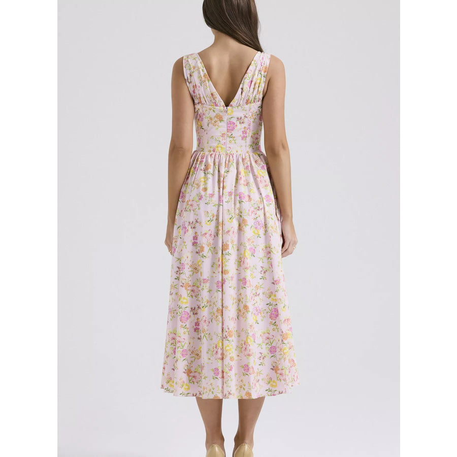 V-Neck Sleeveless Midi Dress Apparel and Accessories