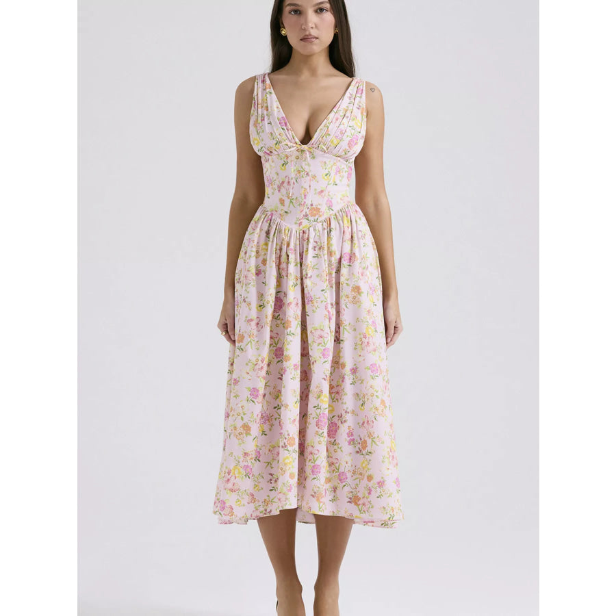 V-Neck Sleeveless Midi Dress Apparel and Accessories