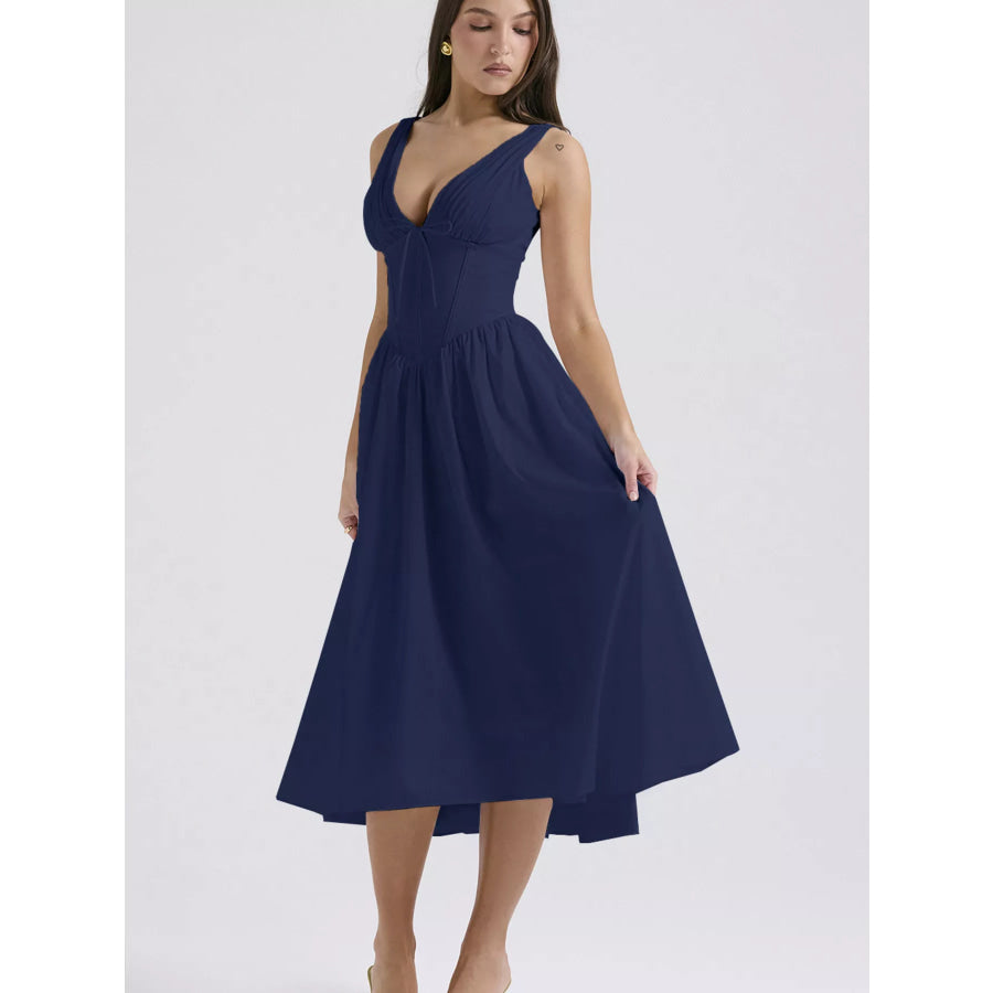 V-Neck Sleeveless Midi Dress Apparel and Accessories