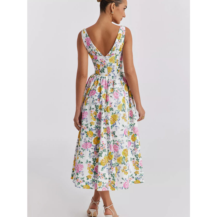 V-Neck Sleeveless Midi Dress Apparel and Accessories
