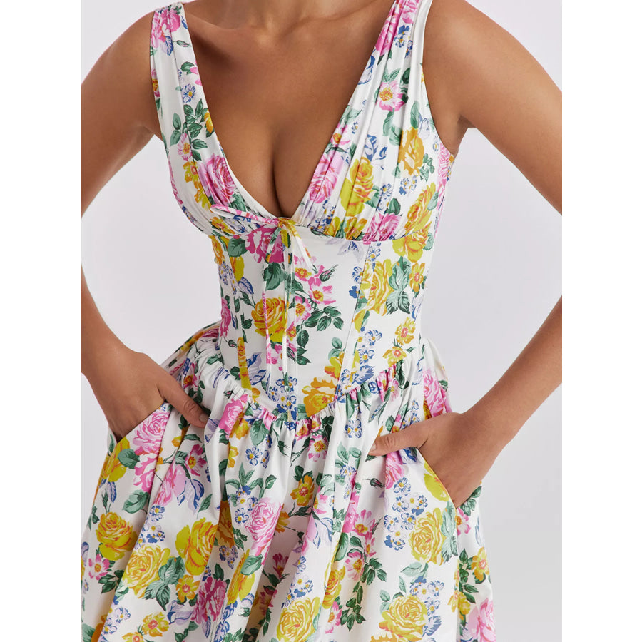 V-Neck Sleeveless Midi Dress Apparel and Accessories
