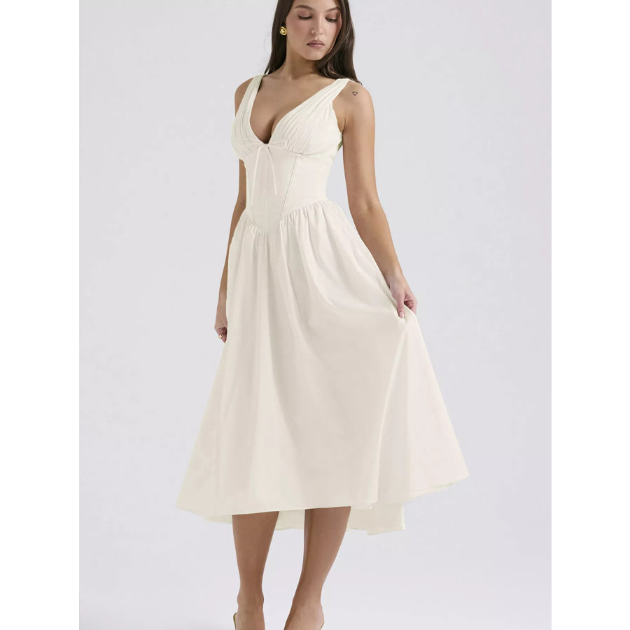 V-Neck Sleeveless Midi Dress Apparel and Accessories