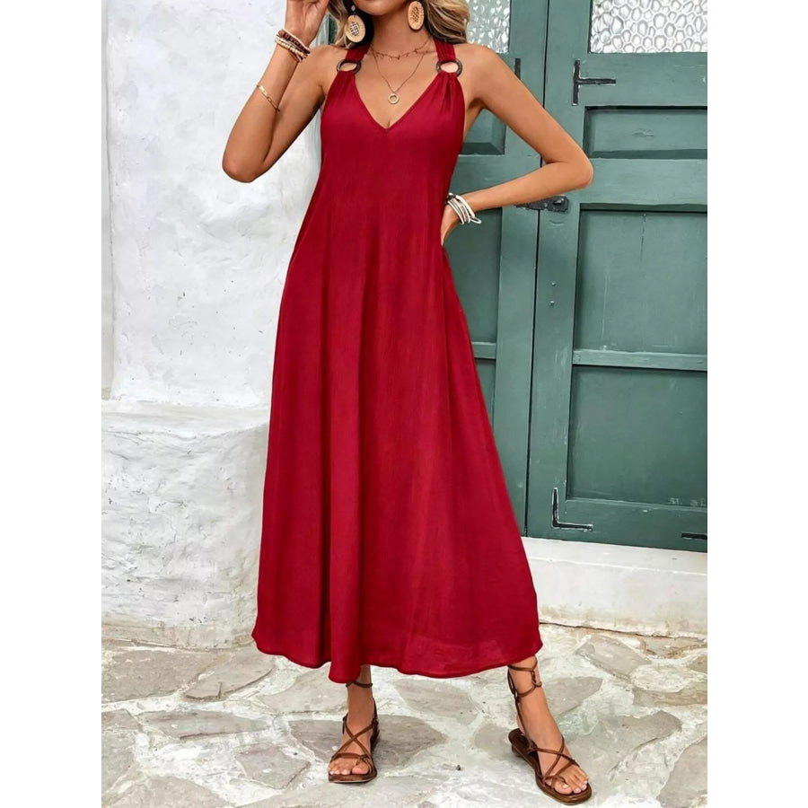 V-Neck Sleeveless Midi Dress Apparel and Accessories