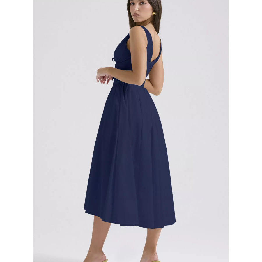 V-Neck Sleeveless Midi Dress Apparel and Accessories