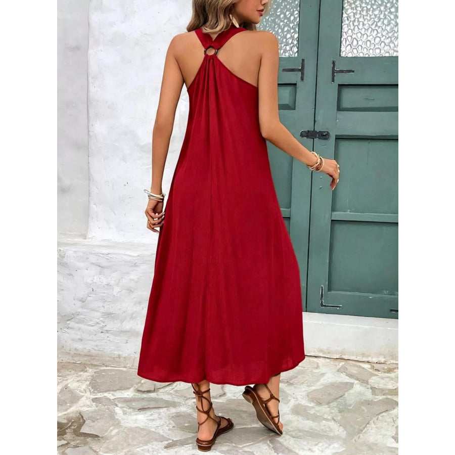 V-Neck Sleeveless Midi Dress Apparel and Accessories