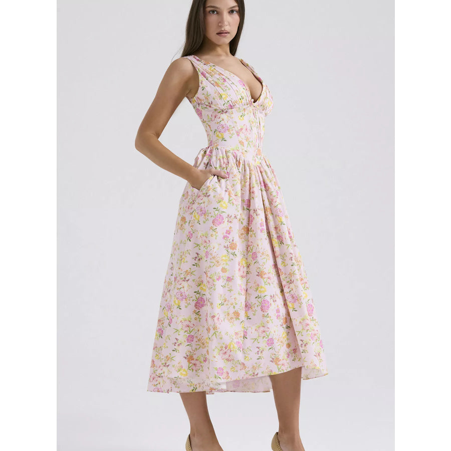 V-Neck Sleeveless Midi Dress Apparel and Accessories