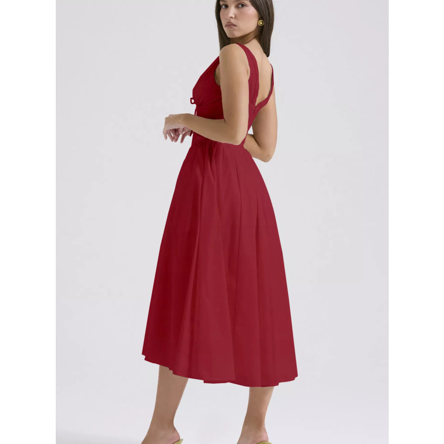 V-Neck Sleeveless Midi Dress Deep Red / S Apparel and Accessories
