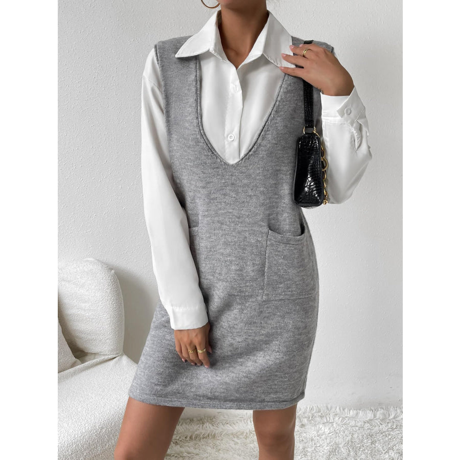 V-Neck Sleeveless Sweater Dress with Pockets Apparel and Accessories