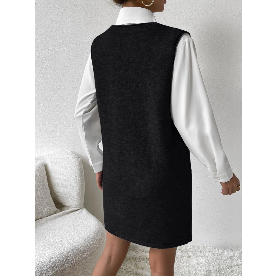 V-Neck Sleeveless Sweater Dress with Pockets Apparel and Accessories