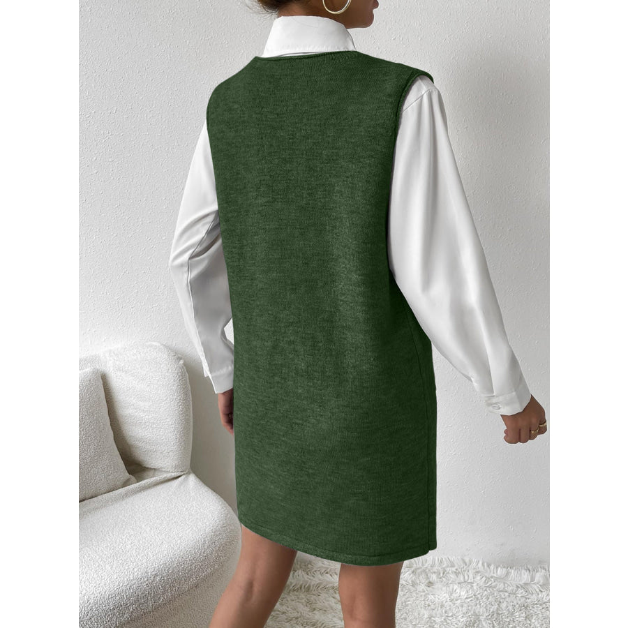 V-Neck Sleeveless Sweater Dress with Pockets Apparel and Accessories