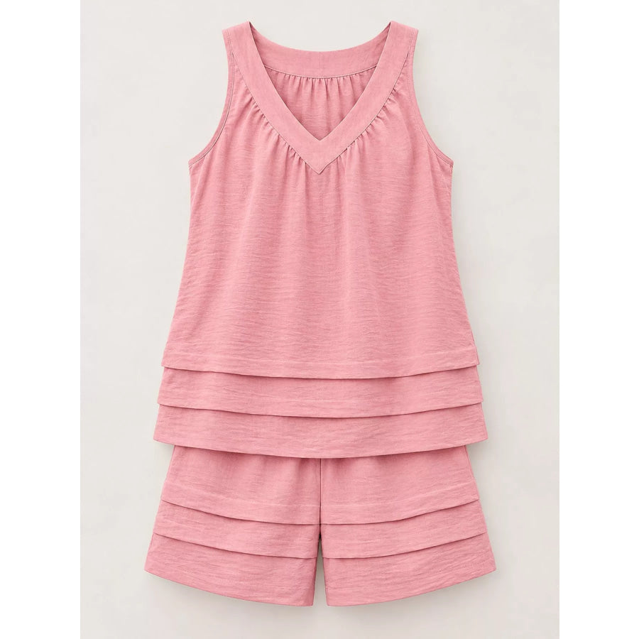 V-Neck Sleeveless Tank and Shorts Two-Piece Set Apparel Accessories
