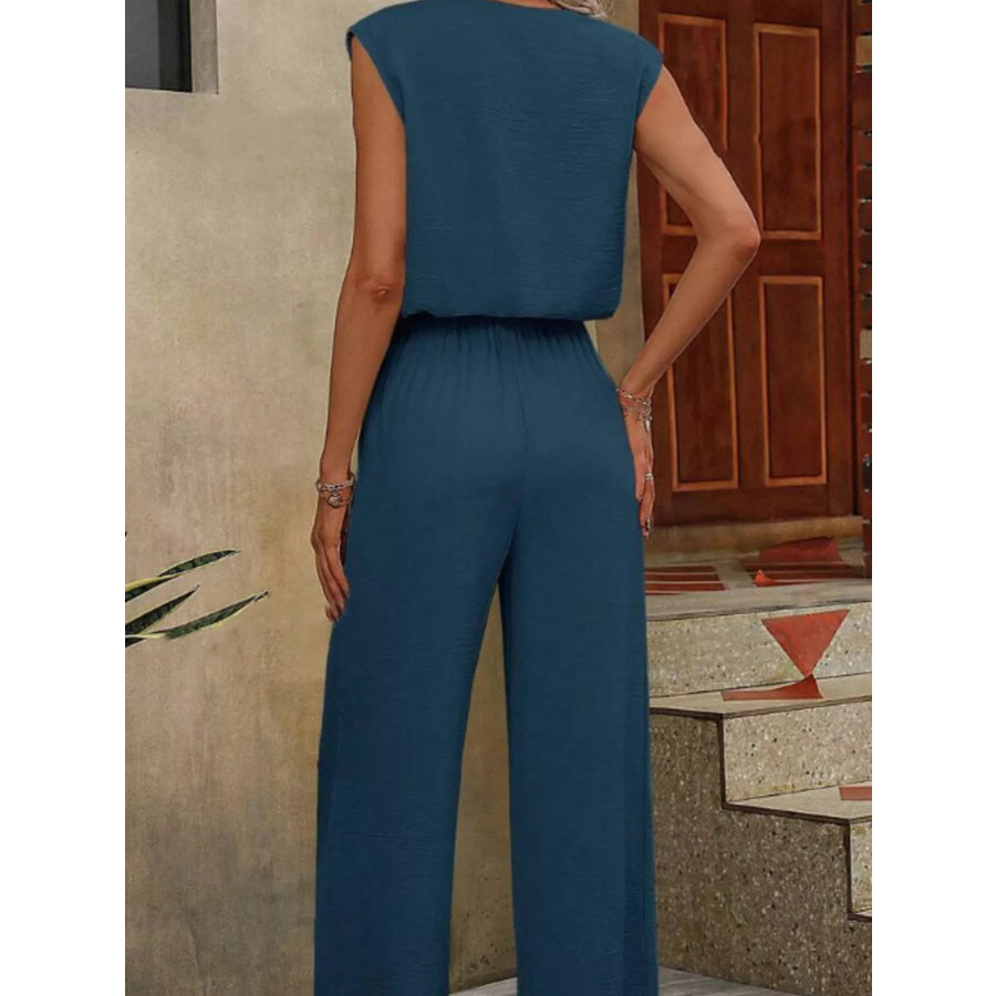 V-Neck Sleeveless Tank and Wide-Leg Pants Set Navy Blue / S Apparel and Accessories