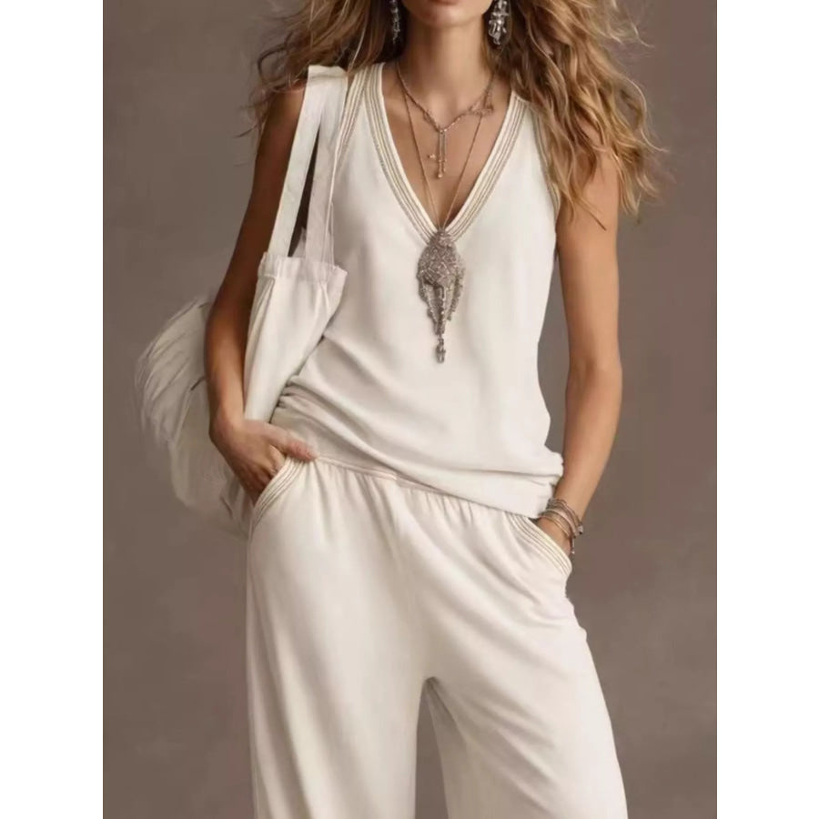 V-Neck Sleeveless Tank and Wide-Leg Pants Set Apparel and Accessories