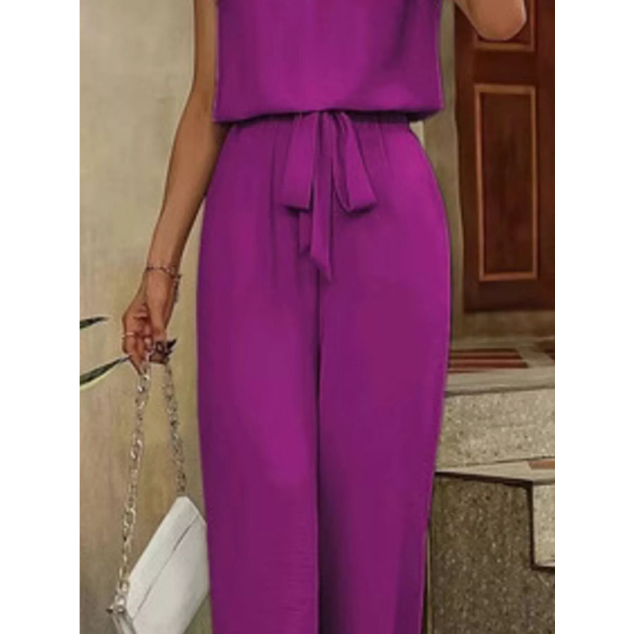 V-Neck Sleeveless Tank and Wide-Leg Pants Set Apparel and Accessories