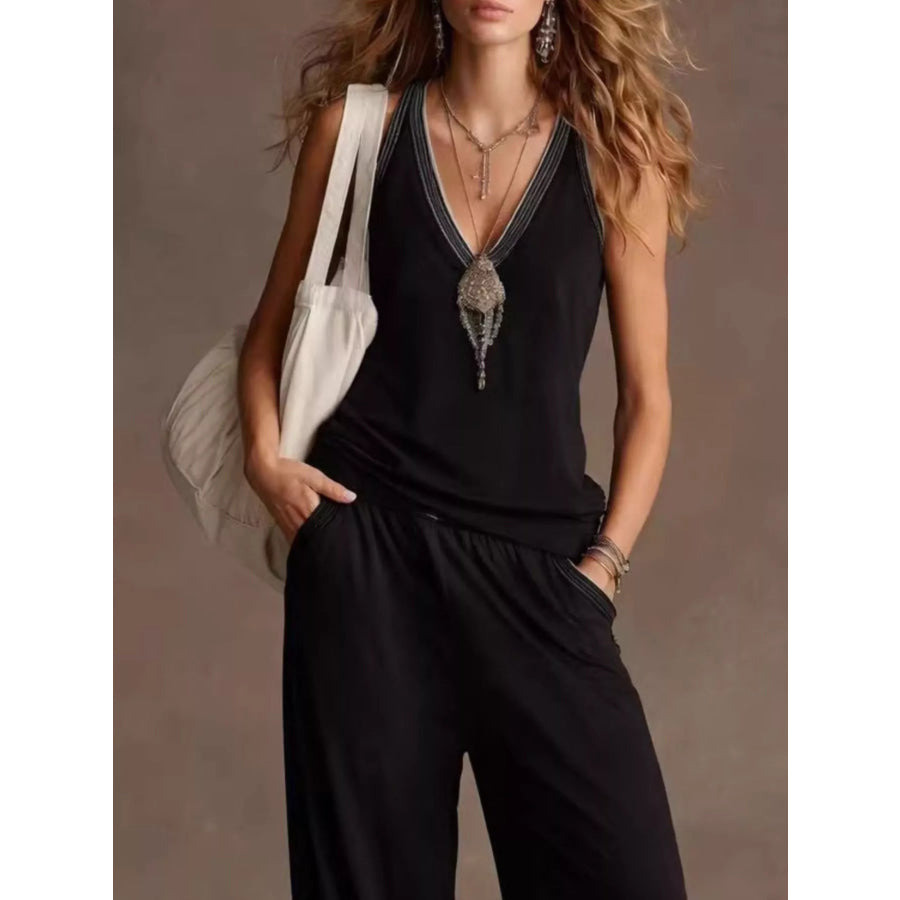 V-Neck Sleeveless Tank and Wide-Leg Pants Set Apparel and Accessories